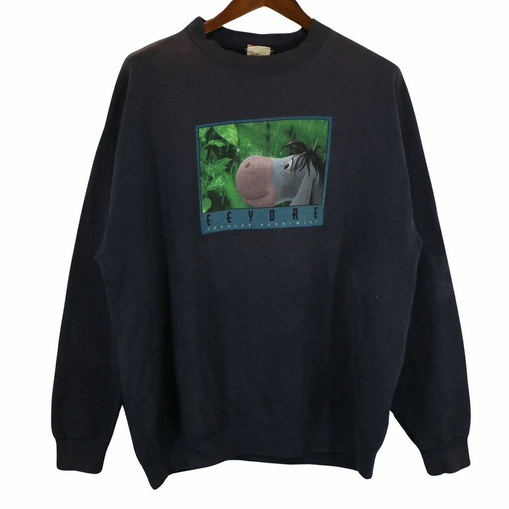 90年代 Disney ディズニー EEYORE イーヨー スウェット キャラクター ネイビー (メンズ L相当) 中古 古着 O4760
