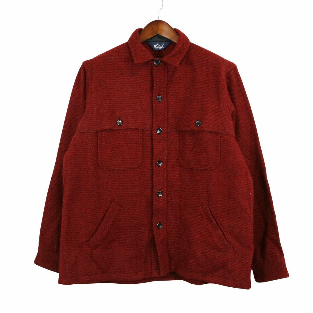 90年代 WOOLRICH ウールリッチ 長袖シャツ ツイル レッド (メンズ Lサイズ相当) 中古 古着 O4928