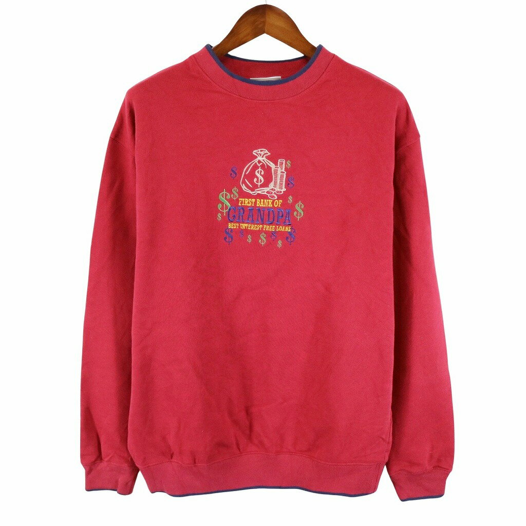 M&C Sports クルーネック スウェット トレーナー 胸刺繍 レッド (メンズ L) 中古 古着 O5075