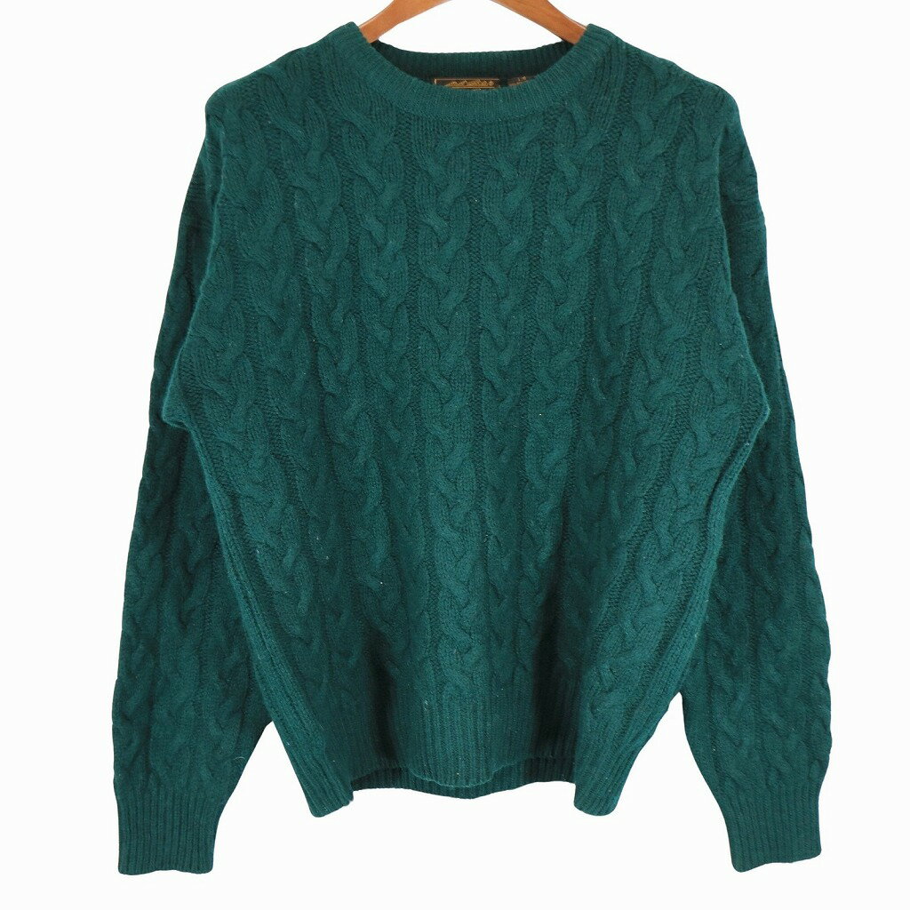 SALE///// 90年代 Eddie Bauer エディーバウアー ケーブルニット セーター ローゲージ クルーネック グリーン (メンズ L) 中古 古着 O5304のサムネイル