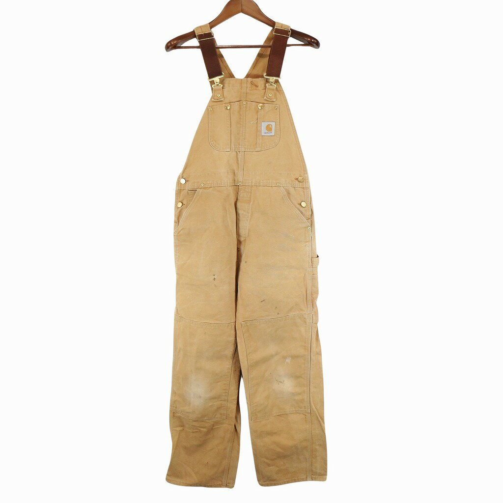 Carhartt カーハート オーバーオール ワーク ダブルニー DIY ベージュ (メンズ 34×32) 中古 古着 O5476