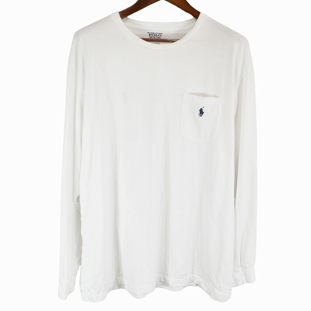 Polo by Ralph Lauren ポロバイラルフローレン 丸首 長袖Tシャツ 大きいサイズ 刺繍 ポニーロゴ ホワイト (メンズ XL) 中古 古着 O6341