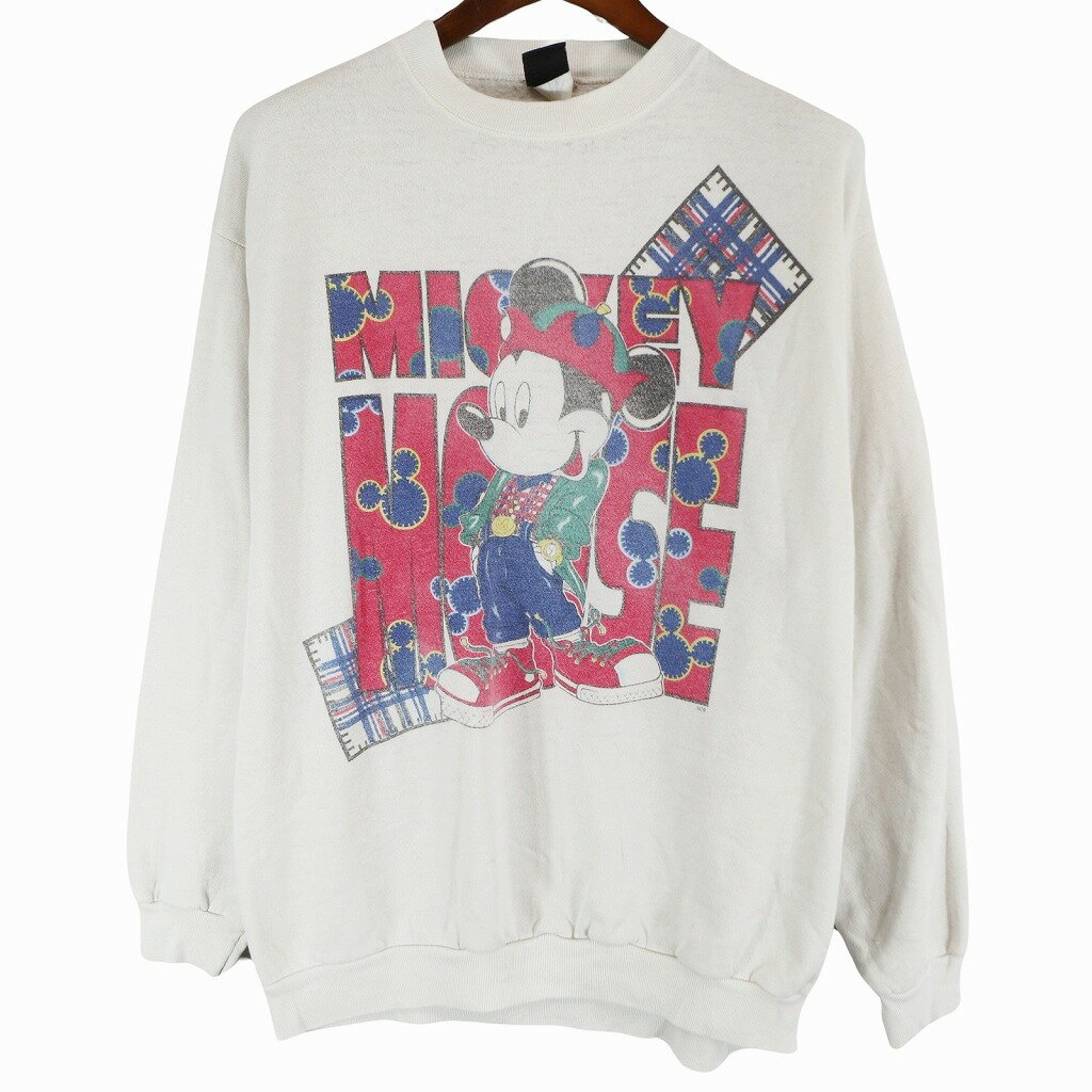 90年代 USA製 Disney ディズニー キャラクタープリント スウェット ホワイト (メンズ XL) 中古 古着 O6342(4.0)