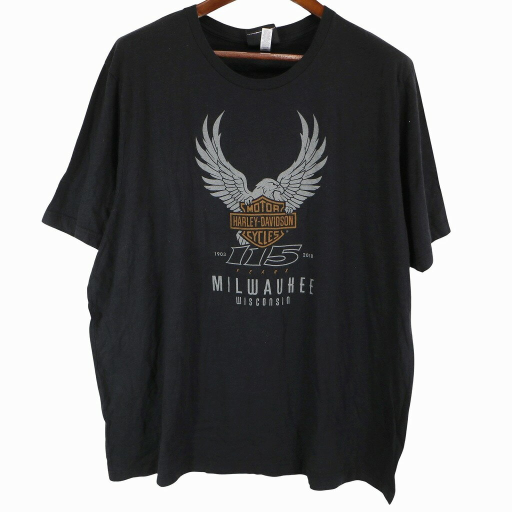 HARLEY DAVIDSON ハーレーダビッドソン グラフィックプリント 丸首 半袖Tシャツ Y2K ブラック (メンズ 3XL) 中古 古着 O6344