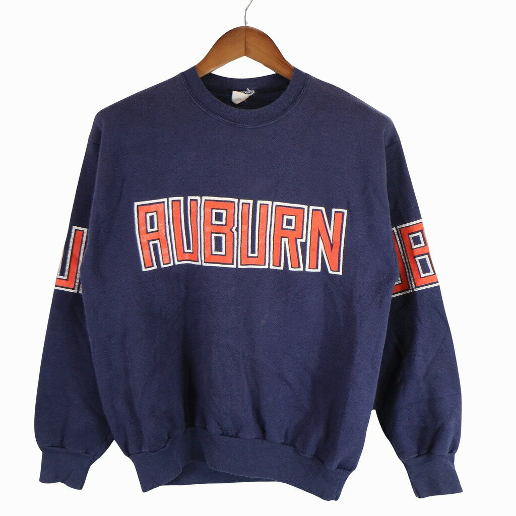 90年代 カレッジプリント スウェット AUBURN オーバーン大学 ネイビー (メンズ M相当) 中古 古着 O6380