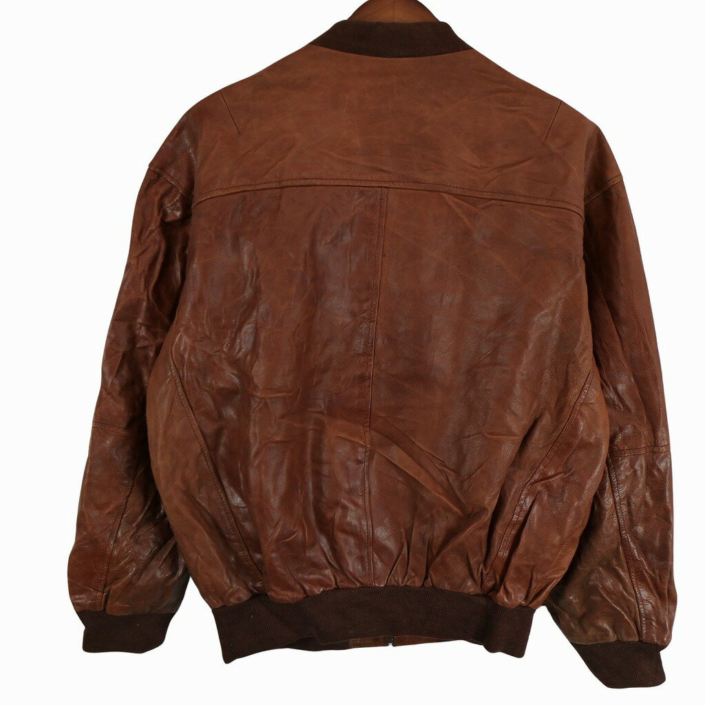 SAKI ブルゾン型 ゴートスキン レザージャケット 防寒 ヨーロッパ古着 カジュアル ブラウン (メンズ M) 中古 古着 O8754
