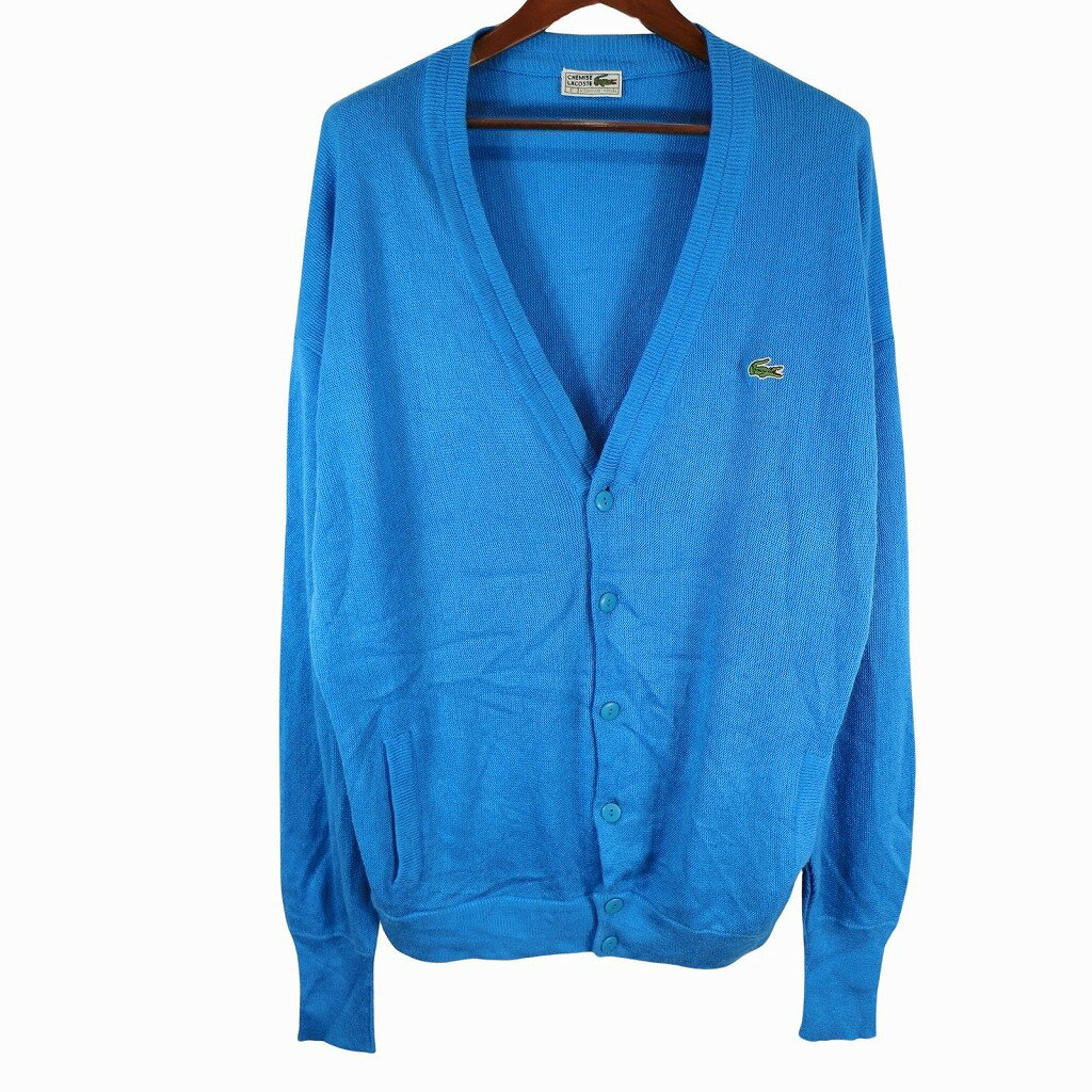 SALE///// LACOSTE ラコステ ワンポイントロゴ アクリル カーディガン ヨーロッパ古着 カジュアル ブルー (メンズ E) 中古 古着 O8829のサムネイル