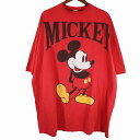 90年代 USA製 Disney ディズニー ミッキープリント 半袖Tシャツ 大きいサイズ レッド (メンズ ONE SIZE FITS ALL) 中古 古着 O8990
