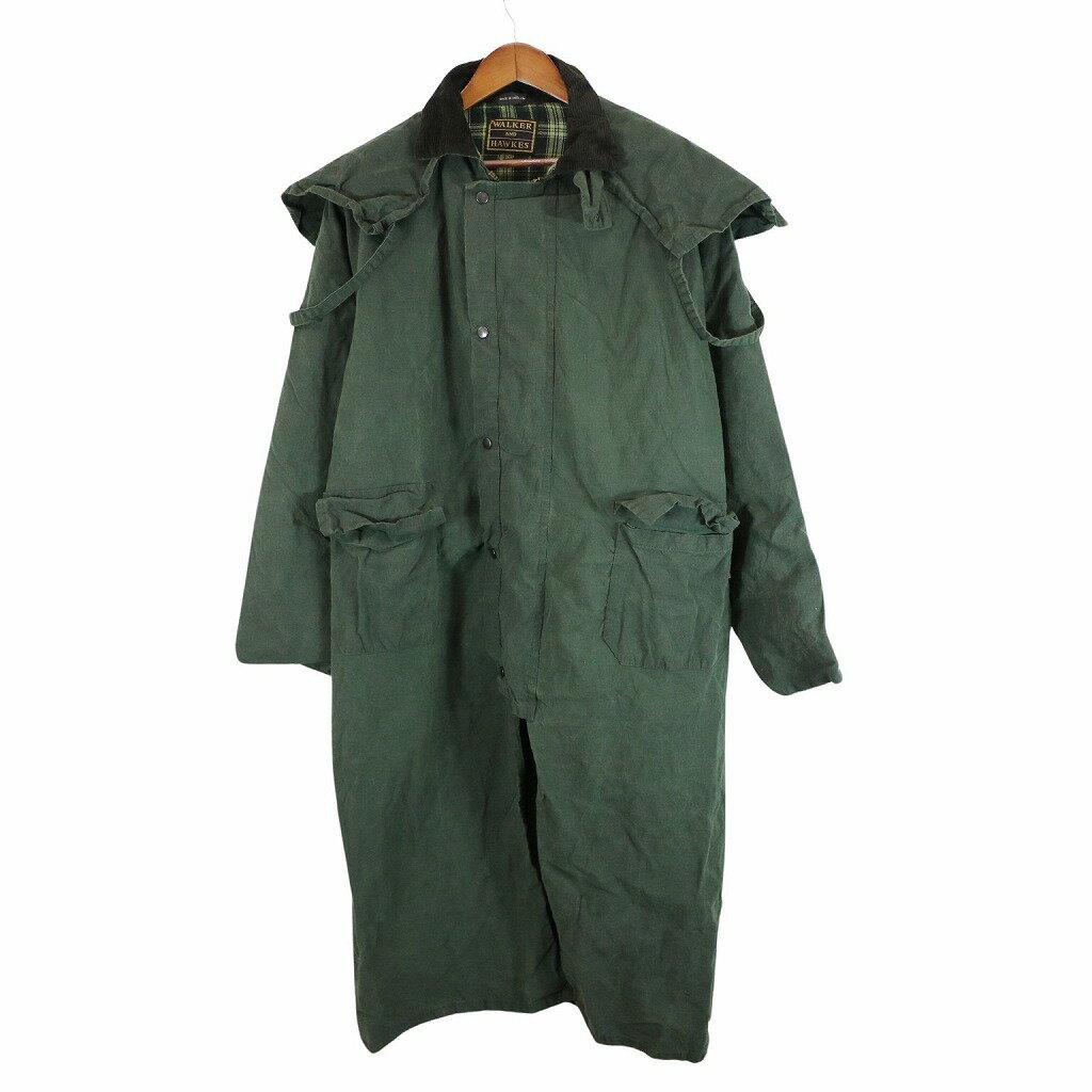 イングランド製 WALKER AND HAWKES オイルドジャケット コート ロング丈 英国 裏地チェック グリーン (メンズ 3XL) 中古 古着 O8904