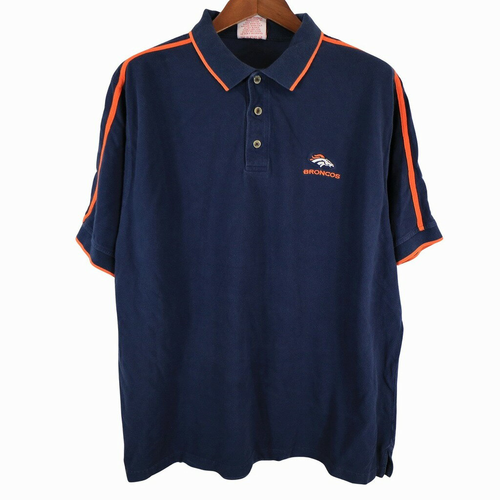 NFL デンバー・ブロンコス チームロゴ ポロシャツ プロチーム ネイビー (メンズ XL) 中古 古着 O8992