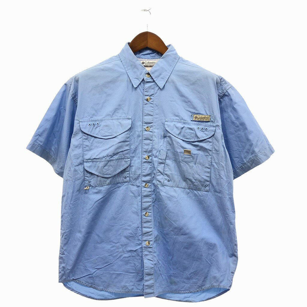 Columbia コロンビア PFG フィッシング 半袖シャツ アウトドア キャンプ ブルー (メンズ S) 中古 古着 O9109