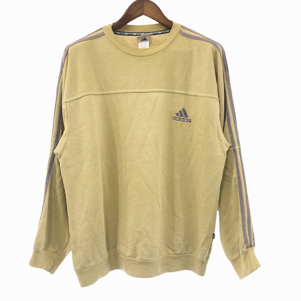 90年代 adidas アディダス スウェット サイドライン イエロー (メンズ L) 中古 古着 O9506