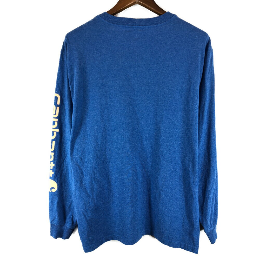 Carhartt カーハート クルーネック長袖Tシャツ ワーク 袖プリント ライトブルー (メンズ M) 中古 古着 P0569