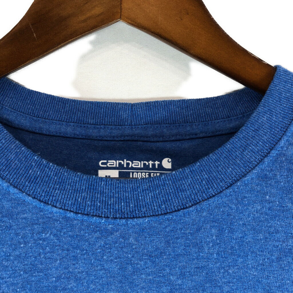 Carhartt カーハート クルーネック長袖Tシャツ ワーク 袖プリント ライトブルー (メンズ M) 中古 古着 P0569