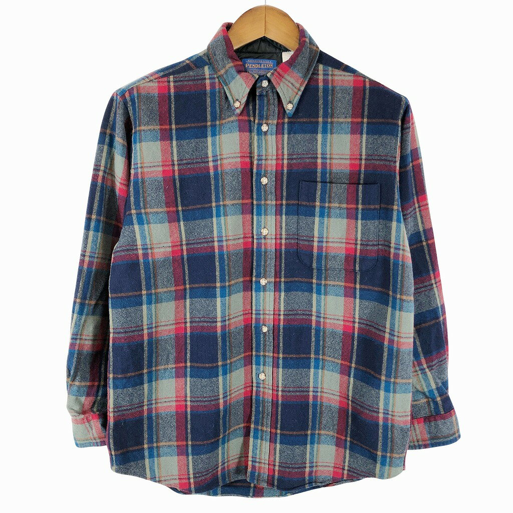 PENDLETON ペンドルトン ウール チェック 長袖シャツ カジュアル ボタンダウン ブルー (メンズ M) 中古 古着 P0988