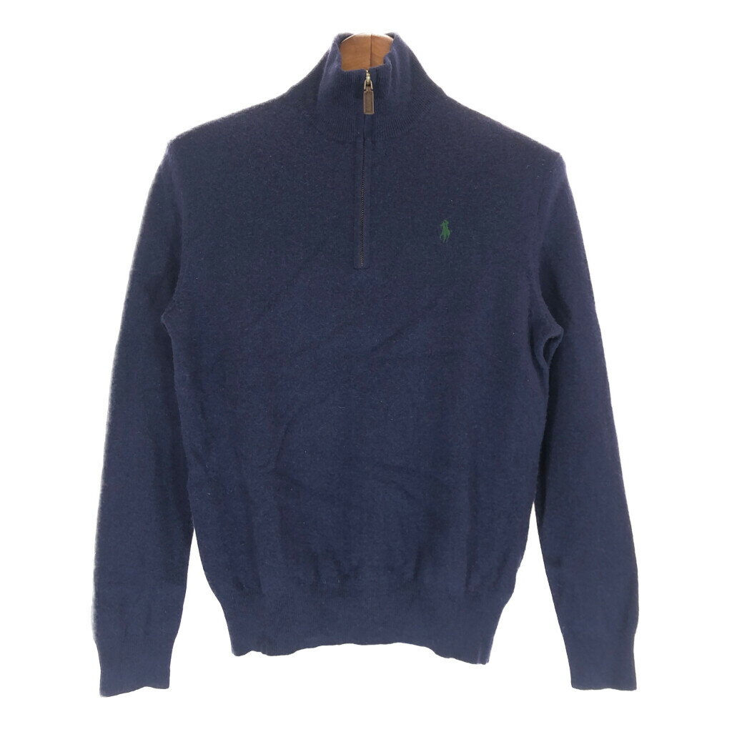 SALE/// Polo by Ralph Lauren ポロ ラルフローレン ハーフジップ ウール セーター ネイビー (レディース S) 中古 古着 P4279のサムネイル