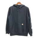 Carhartt カーハート ロゴ 袖プリント プルオーバー スウェット パーカー ワーク ネイビー (メンズ M) 中古 古着 P5254(4)