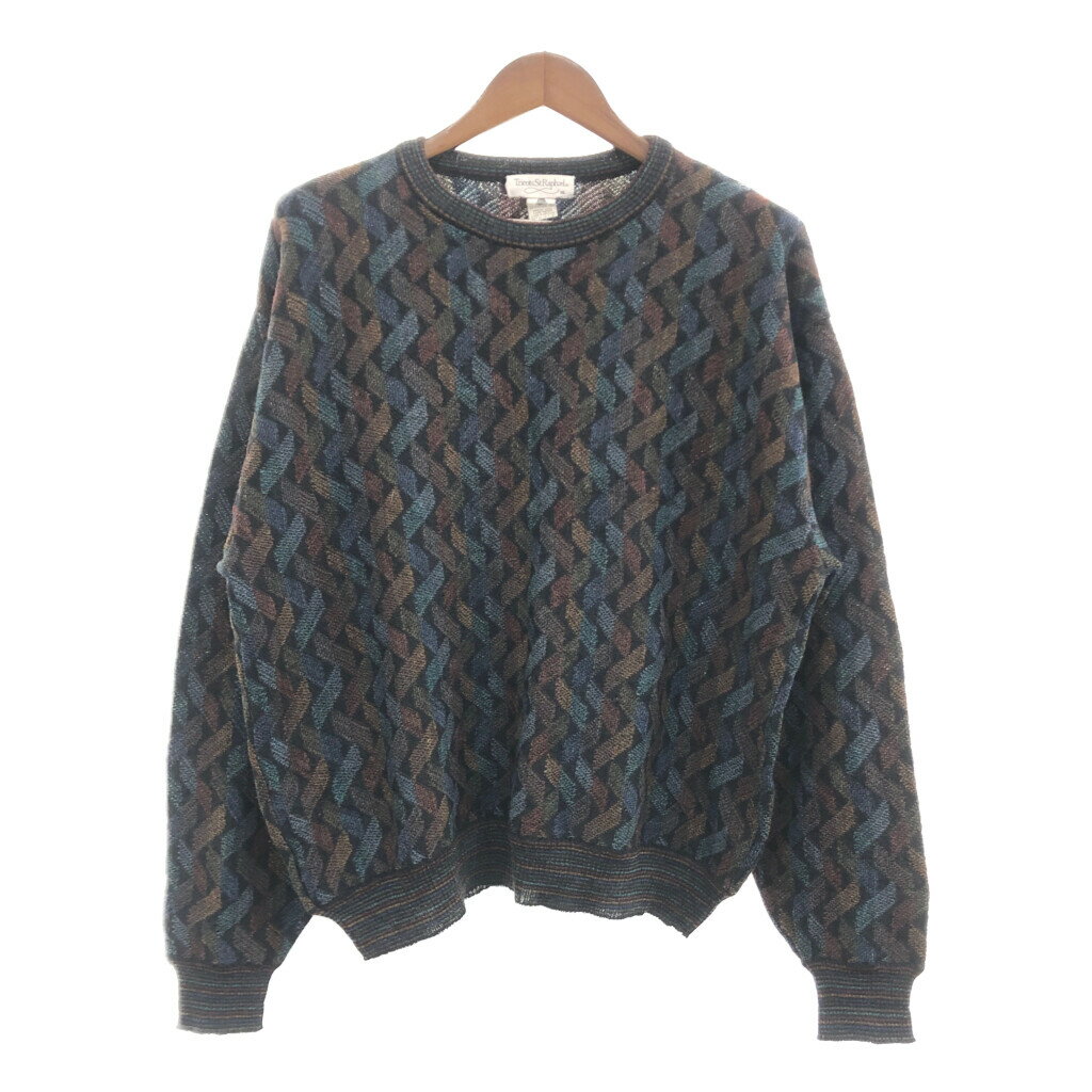 2000年代 TricotsStRaphael クルーネック ハイゲージニット セーター 総柄 マルチカラー (メンズ XL) 中古 古着 P5665