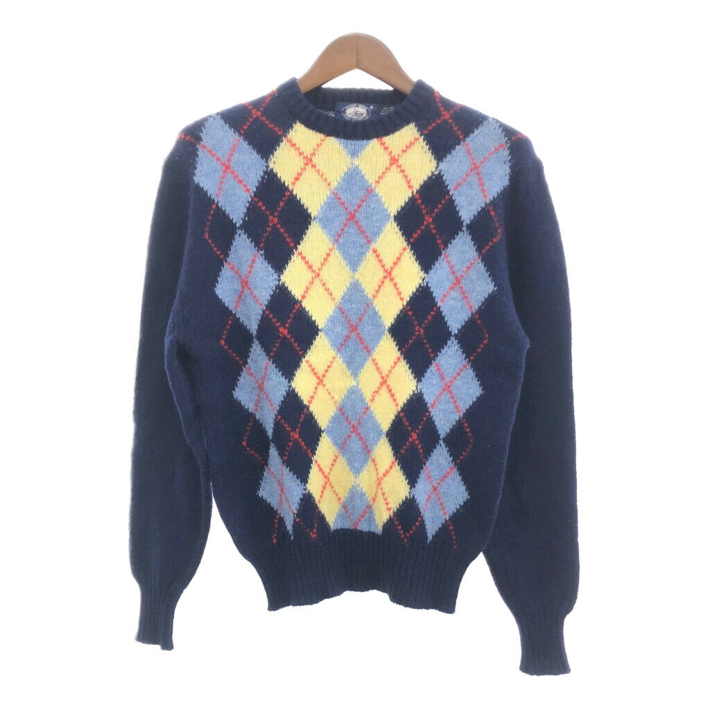 KNIGHTS BRIDGE クルーネックセーター ユーロ スコットランド製 アーガイルチェック ネイビー (メンズ M) 中古 古着 P5667