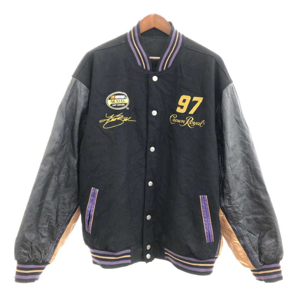 SALE///// 90年代 Team Caliber NASCAR ナスカー Crown Royal ウール スタジアムジャケット 大きいサイズ ブラック (メンズ 3XL) 中古 古着 P6059