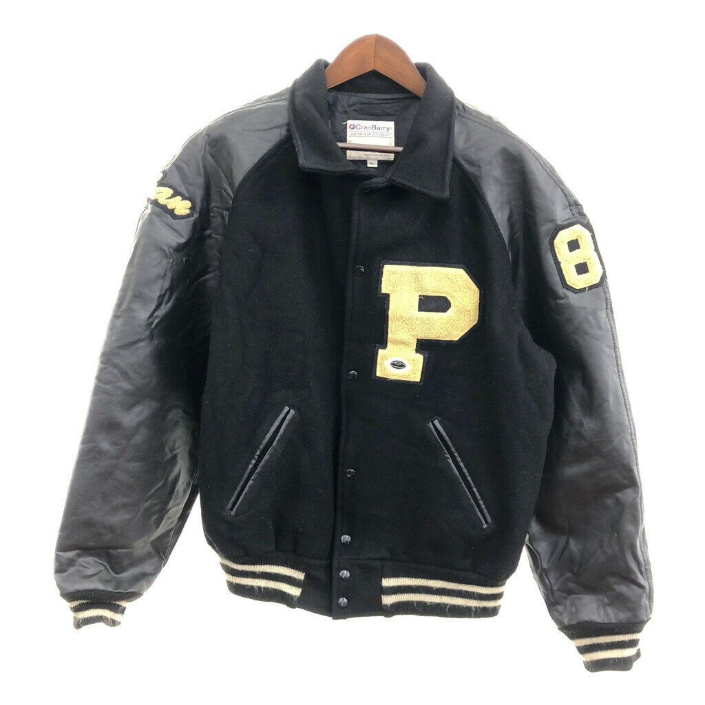 USA製 Cran Barry スタジアムジャケット カレッジ ブラック (メンズ XL) 中古 古着 P6056