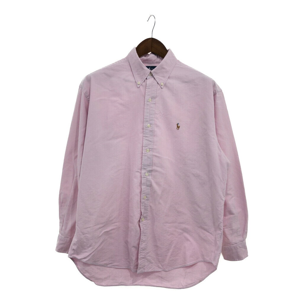 SALE///// 90年代 RALPH LAUREN ラルフローレン BLAKE ボタンダウン 長袖シャツ アメカジ ピンク (メンズ L) P6332のサムネイル
