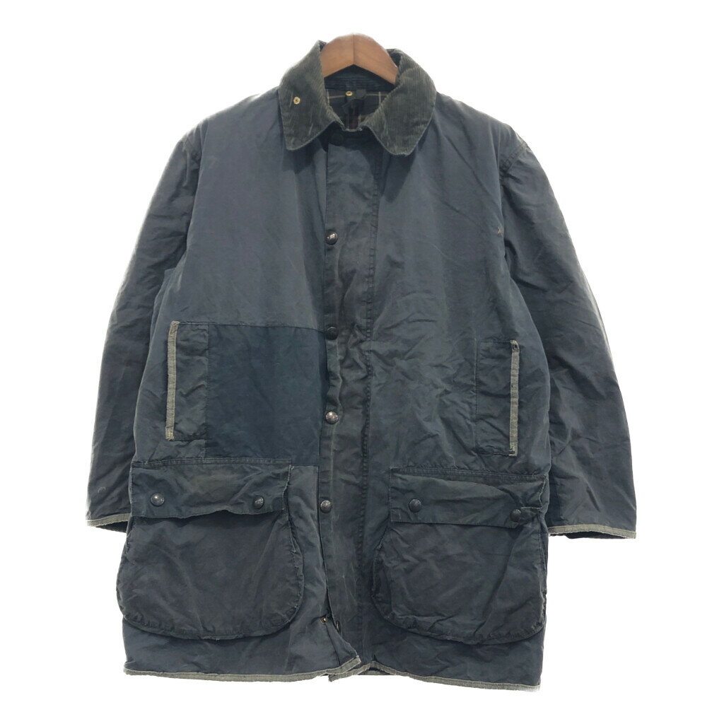 SALE///// 90年代 イングランド製 Barbour バブアー BORDER ボーダー オイルドジャケット ユーロ ブラック (メンズ C42/107CM) 中古 古着 P6423