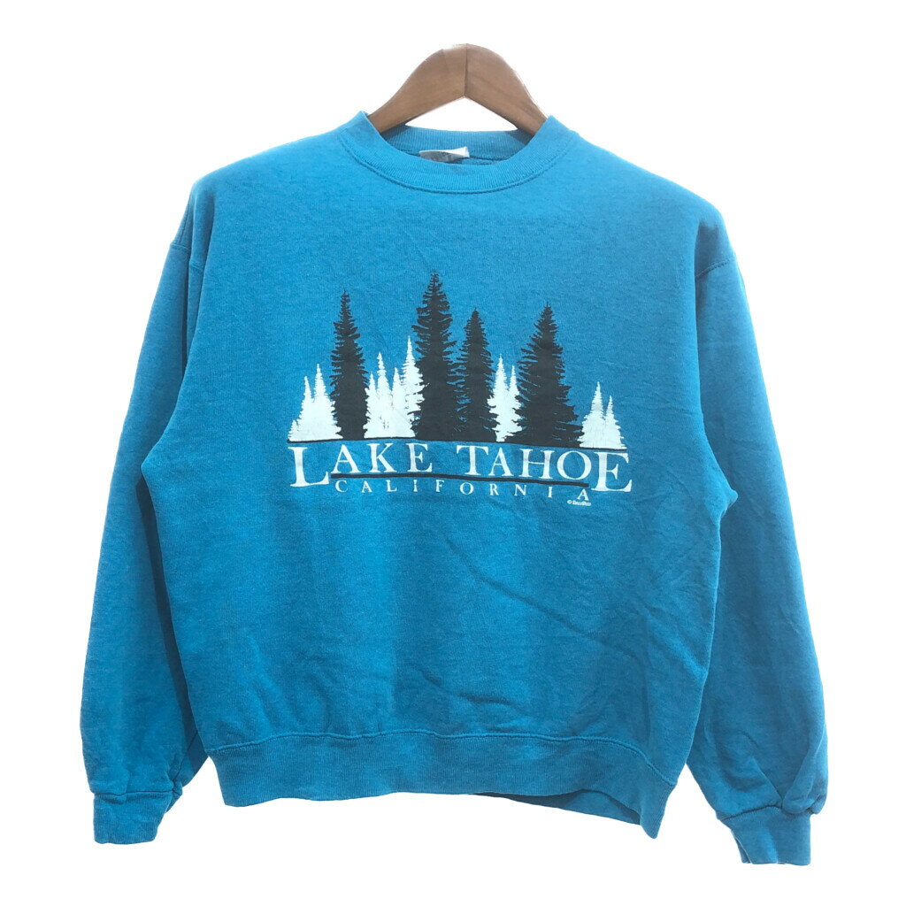 SALE///// 80年代 USA製 Hanes ヘインズ LAKE TAHOE スウェット カジュアル ライトブルー (メンズ L) 中古 古着 P6492