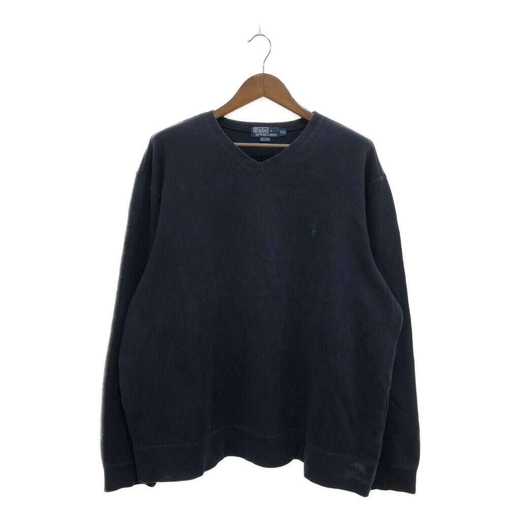 90年代 Polo by Ralph Lauren ポロ ラルフローレン Vネック スウェット 大きいサイズ ネイビー (メンズ XXL) P6751