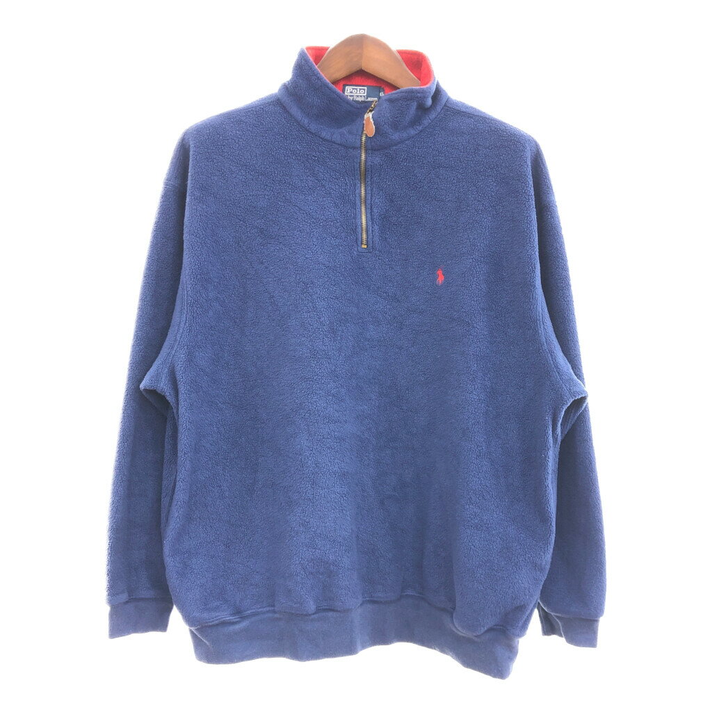 Polo by Ralph Lauren ポロ ラルフローレン ハーフジップ フリースジャケット ワンポイントロゴ ネイビー (メンズ XL) 中古 古着 P6915