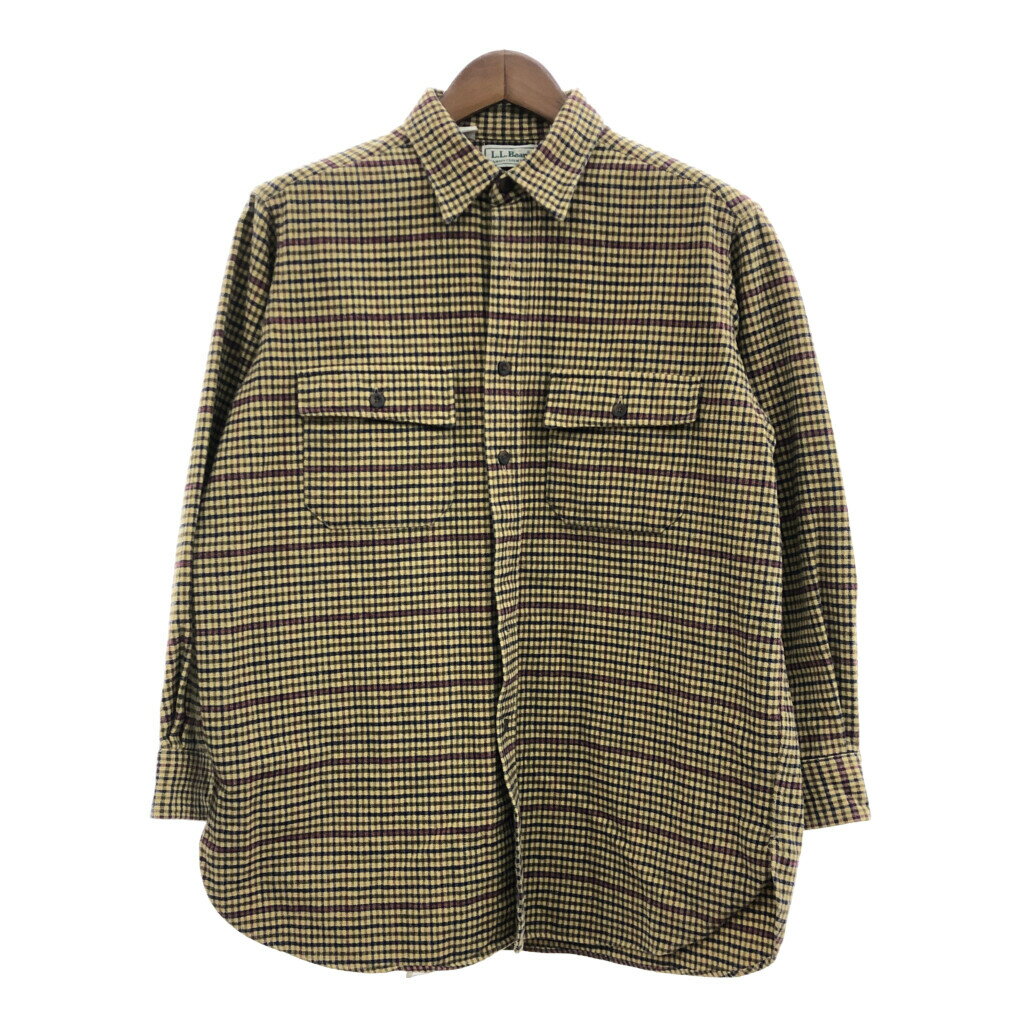 SALE///// 90年代 L.L.Bean エルエルビーン シャモアクロスシャツ トップス アウトドア アメカジ チェック ベージュ (メンズ L) 中古 古着 P7002