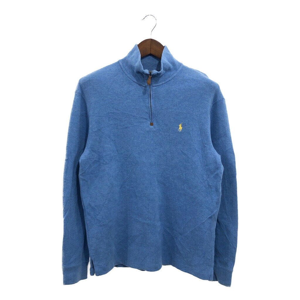 SALE///// Polo by Ralph Lauren ポロ ラルフローレン ハーフジップ ドライバーズニット スウェット トップス ブルー (メンズ M) 中古 古着 P7253