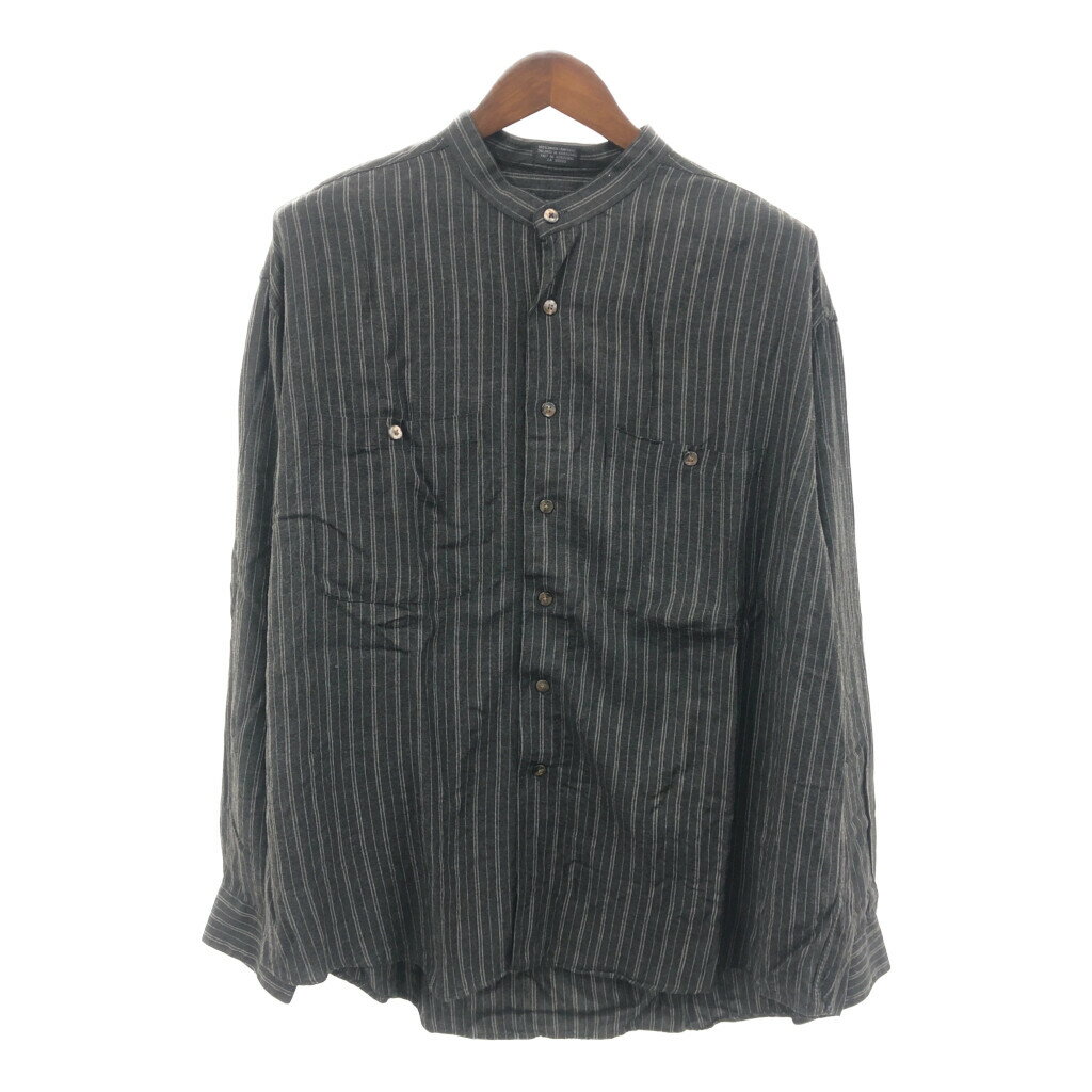 Pierre Cardin ピエールカルダン レーヨン バンドカラー長袖シャツ ピンストライプ グレー (メンズ XL) 中古 古着 P7340