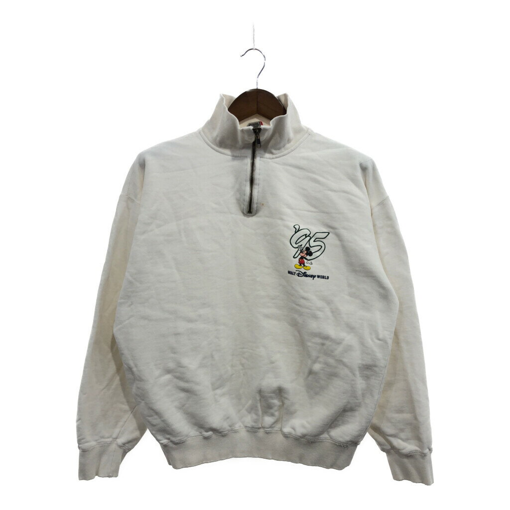 90年代 USA製 Disney ディズニー ミッキーマウス ハーフジップ ワンポイントロゴ スウェット キャラクター (メンズ L) 中古 古着 P7496のサムネイル