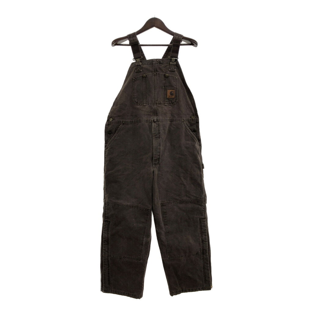 90年代 Carhartt カーハート ダック ワーク キルティング ダブルニー オーバーオール ブラウン (メンズ 40/28) 中古 古着 P7847