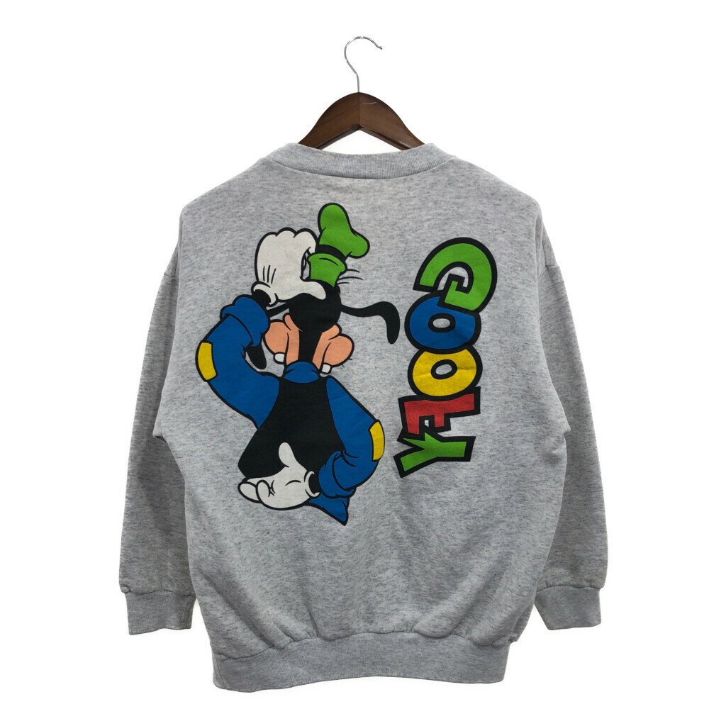 80年代 USA製 Disney ディズニー グーフィー 大判プリント スウェット キャラクター グレー (メンズ XL) 中古 古着 P7610