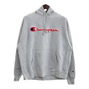 SALE///// Champion チャンピオン リバースウィーブ ロゴ パイルワッペン スウェット パーカー トップス グレー (メンズ XL) 中古 古着 P7955