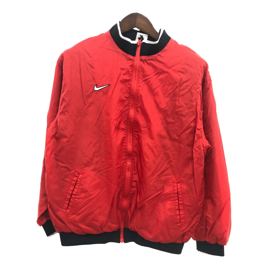 SALE/// 90年代 NIKE ナイキ ナイロンジャケット アウター スポーツ テック 背中スウォッシュ レッド (ユース XL) 中古 古着 P8584