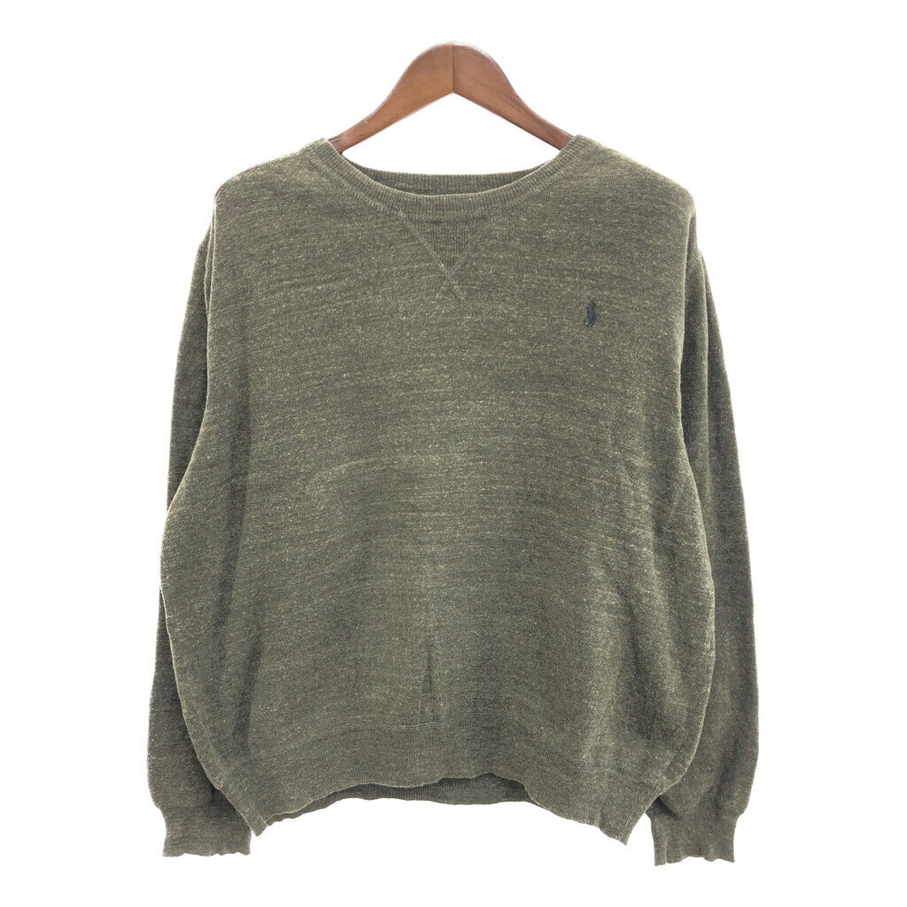 Polo by Ralph Lauren ポロ ラルフローレン コットン ニット セーター ワンポイントロゴ カーキ (メンズ L) P8768