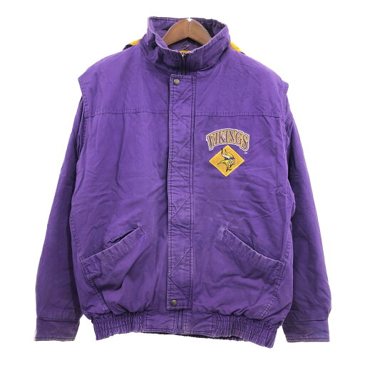 90年代 LOGO7 ロゴセブン NFL ミネソタ・バイキングス ナイロン 中綿 スタジアムジャケット プロチーム (メンズ L) 中古 古着 Q0280 90年代 LOGO7 ロゴセブン NFL ミネソタ・バイキングス ナイロン 中綿 スタジアムジャケット プロチーム (メンズ L) 中古 古着 Q0280