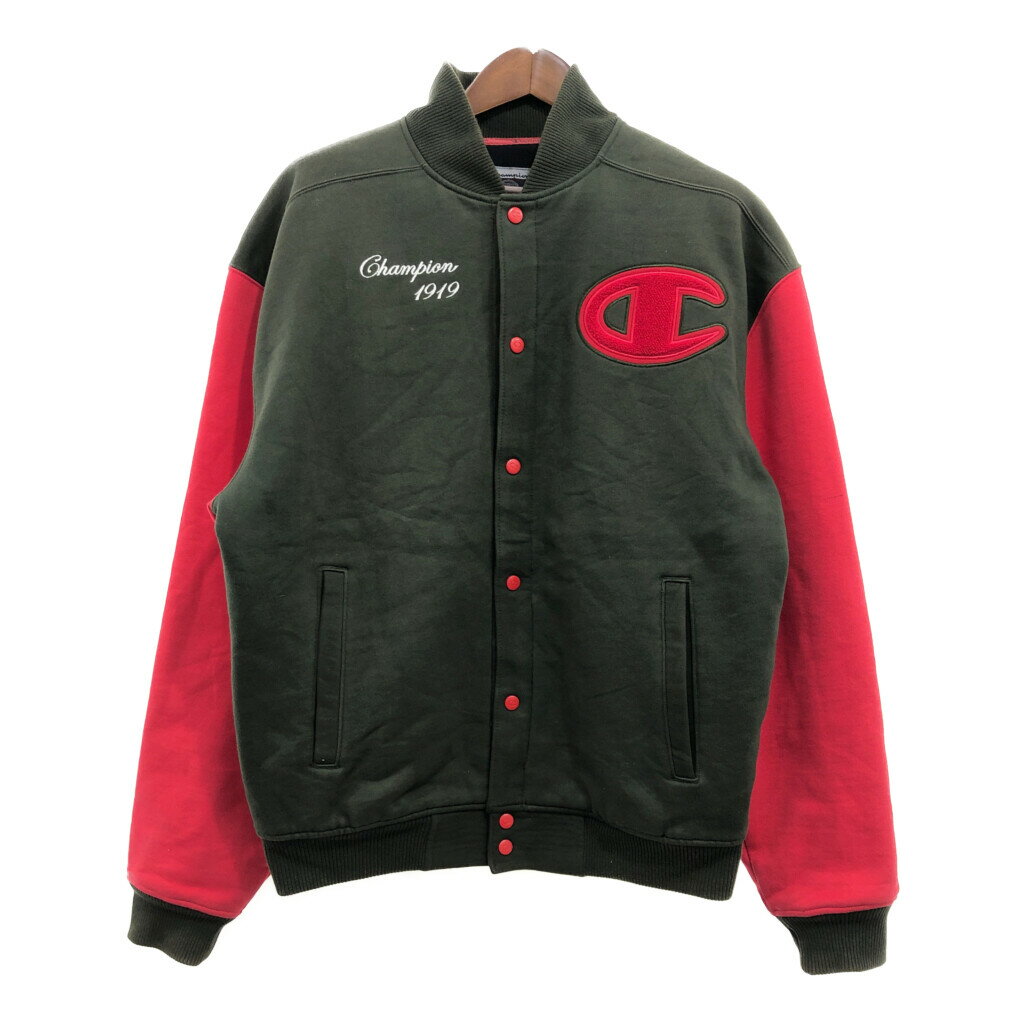 00年代 Champion チャンピオン コットン スタジアムジャケット スポーツ グリーン (メンズ L) Q0394