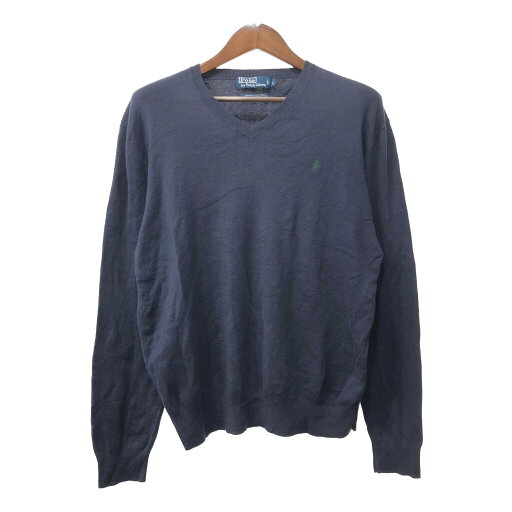 Polo by Ralph Lauren ポロ ラルフローレン Vネック コットン ニット セーター ワンポイントロゴ ネイビー (メンズ L) 中古 古着 Q1103 Polo by Ralph Lauren ポロ ラルフローレン Vネック コットン ニット セーター ワンポイントロゴ ネイビー (メンズ L) 中古 古着 Q1103