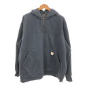 Carhartt カーハート ハーフジップ フーディー パーカー アメカジ ネイビー (メンズ 3XL) 中古 古着 Q1141