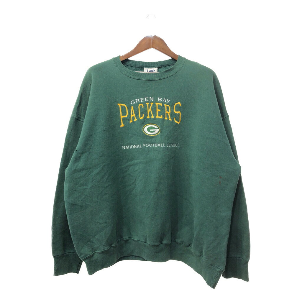 90年代 USA製 Lee リー NFL グリーンベイ・パッカーズ スウェット グリーン (メンズ 2XL) 中古 古着 Q1191