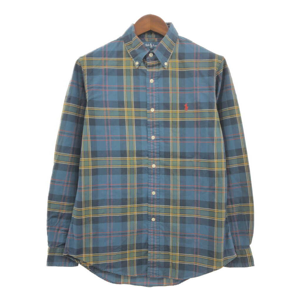 SALE///// SALE/// RALPH LAUREN ラルフローレン ボタンダウン 長袖シャツ ワンポイントロゴ チェック グリーン (メンズ M) Q1912
