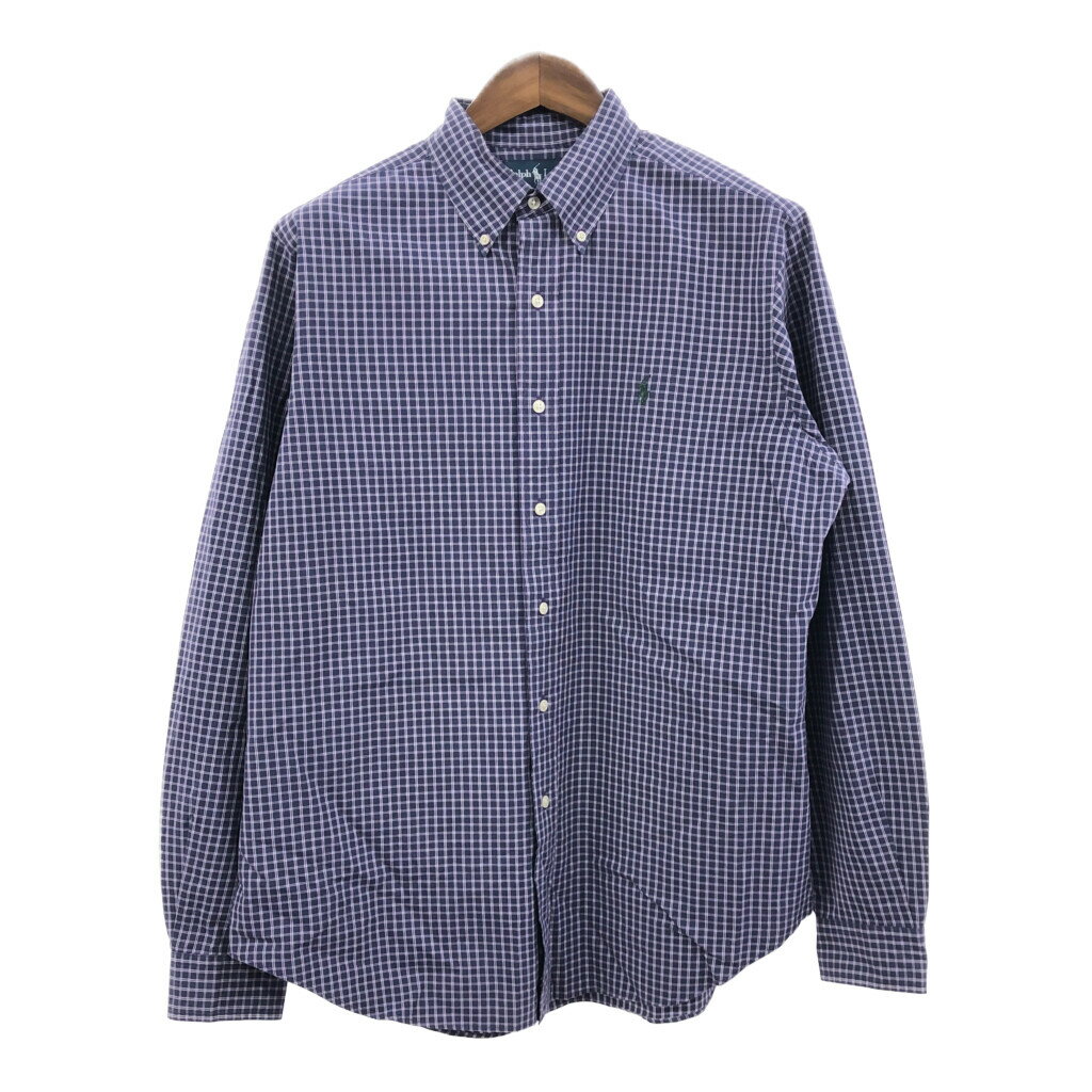 RALPH LAUREN ラルフローレン ボタンダウン 長袖シャツ ワンポイントロゴ チェック パープル (メンズ L) Q2590