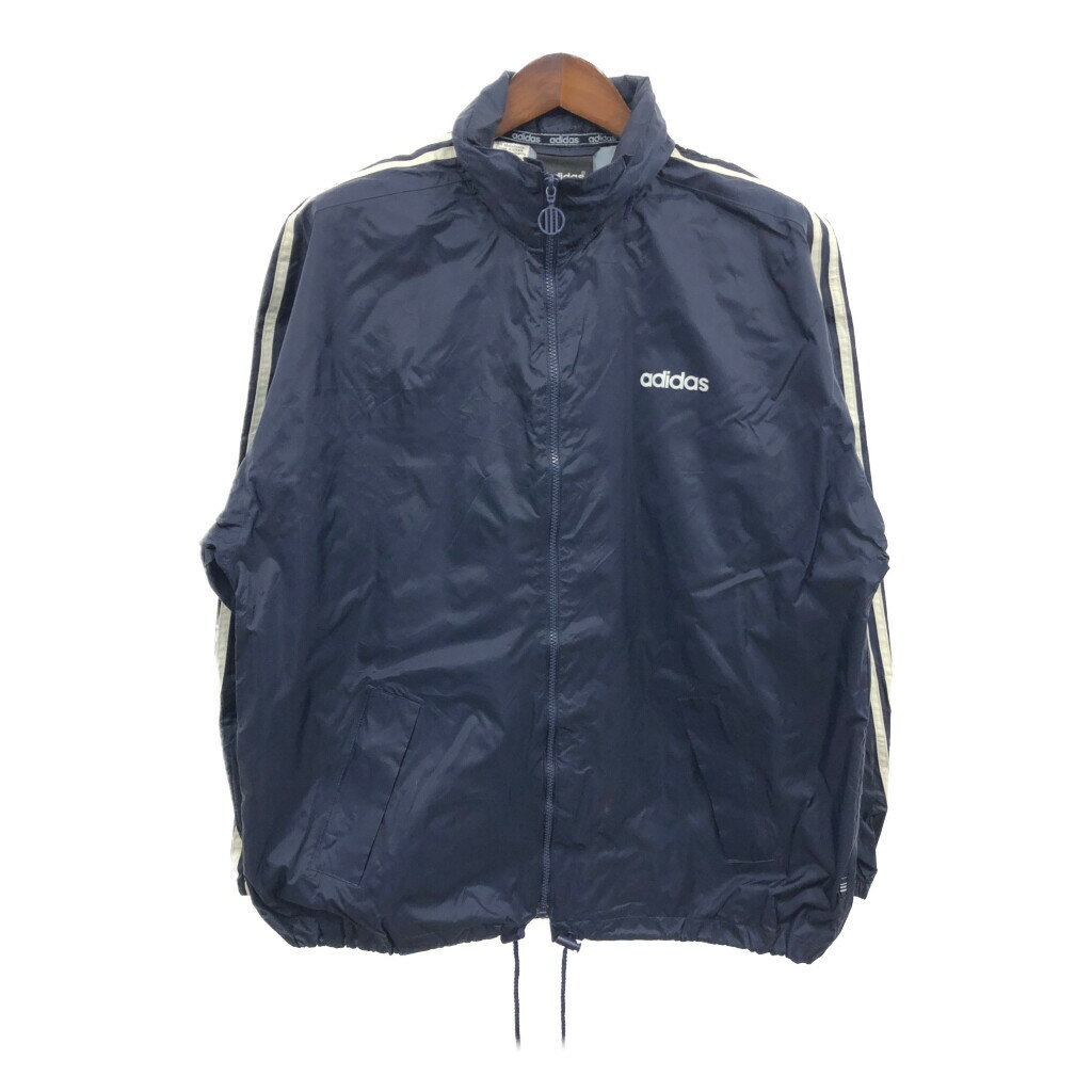 90年代 adidas アディダス ナイロン トラックジャケット スポーツ ネイビー (メンズ L) 中古 古着 Q2842