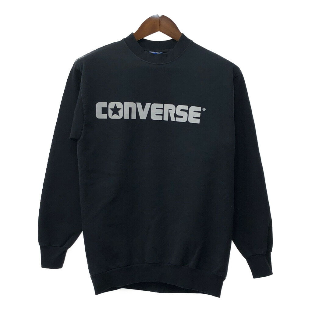 90年代 USA製 CONVERSE コンバース クルーネックスウェット アメカジ ブラック (メンズ M) 中古 古着 Q3744