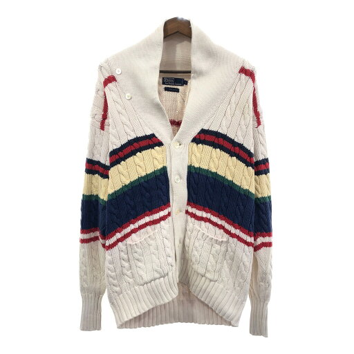 90年代 Polo by Ralph Lauren ポロ ラルフローレン コットン ケーブルニット ショールカラー カーディガン (メンズ L) 中古 古着 Q3612 90年代 Polo by Ralph Lauren ポロ ラルフローレン コットン ケーブルニット ショールカラー カーディガン (メンズ L) 中古 古着 Q3612