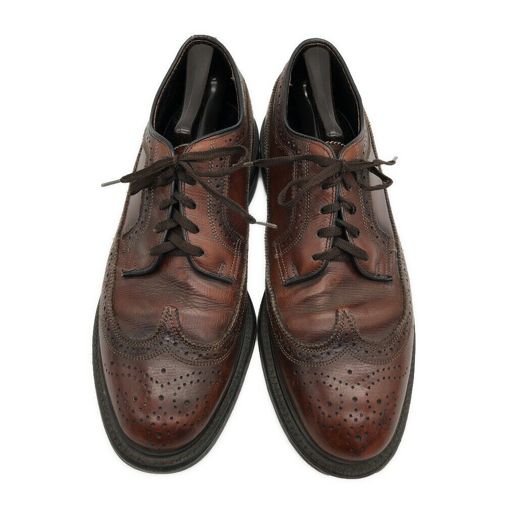80年代 FLORSHEIM フローシャイム ロングウィングチップ レザーシューズ ブラウン (メンズ 9 D) 中古 ..